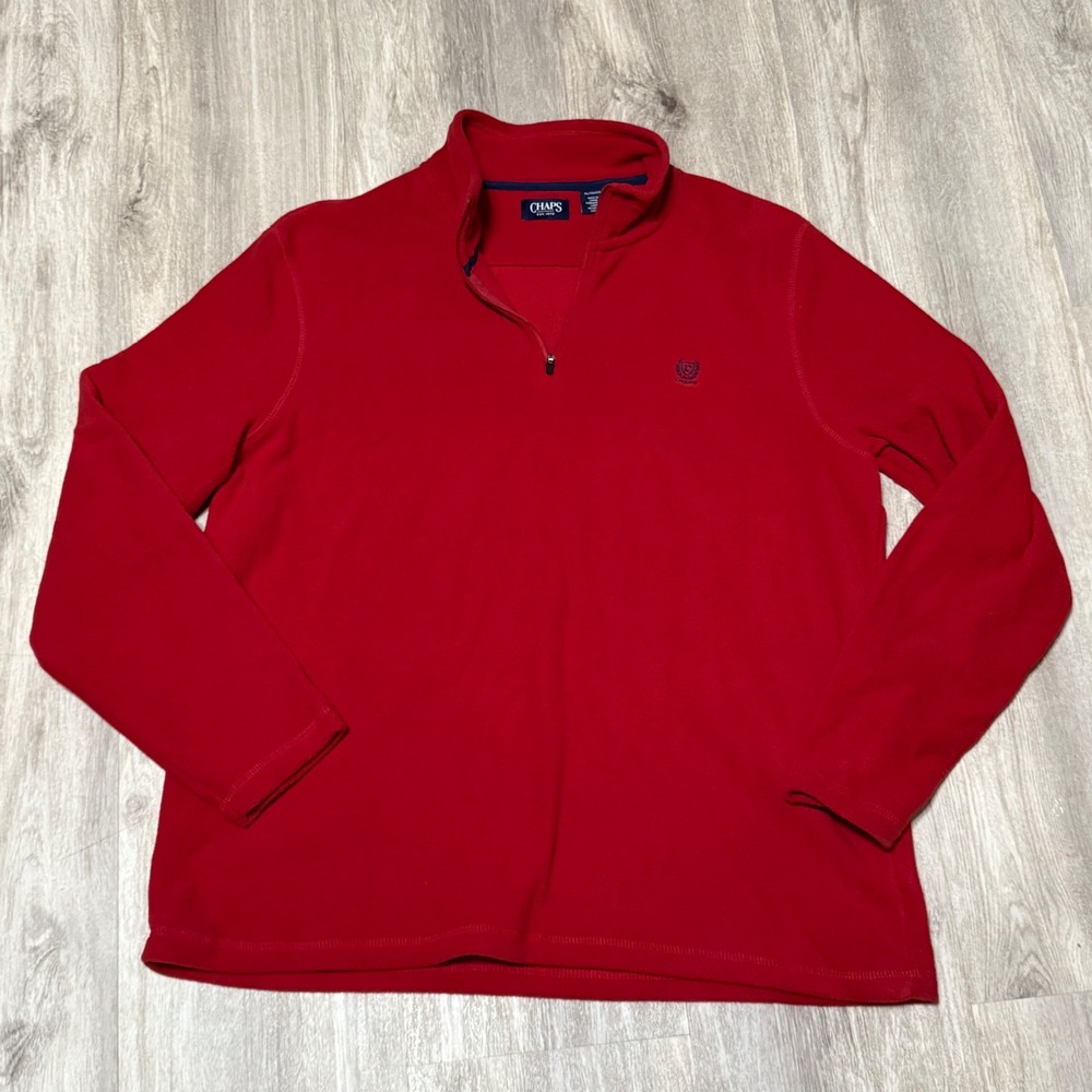 Chaps Fleece Pullover Quarter Zip Sweatshirt Casual Comfy Red XL